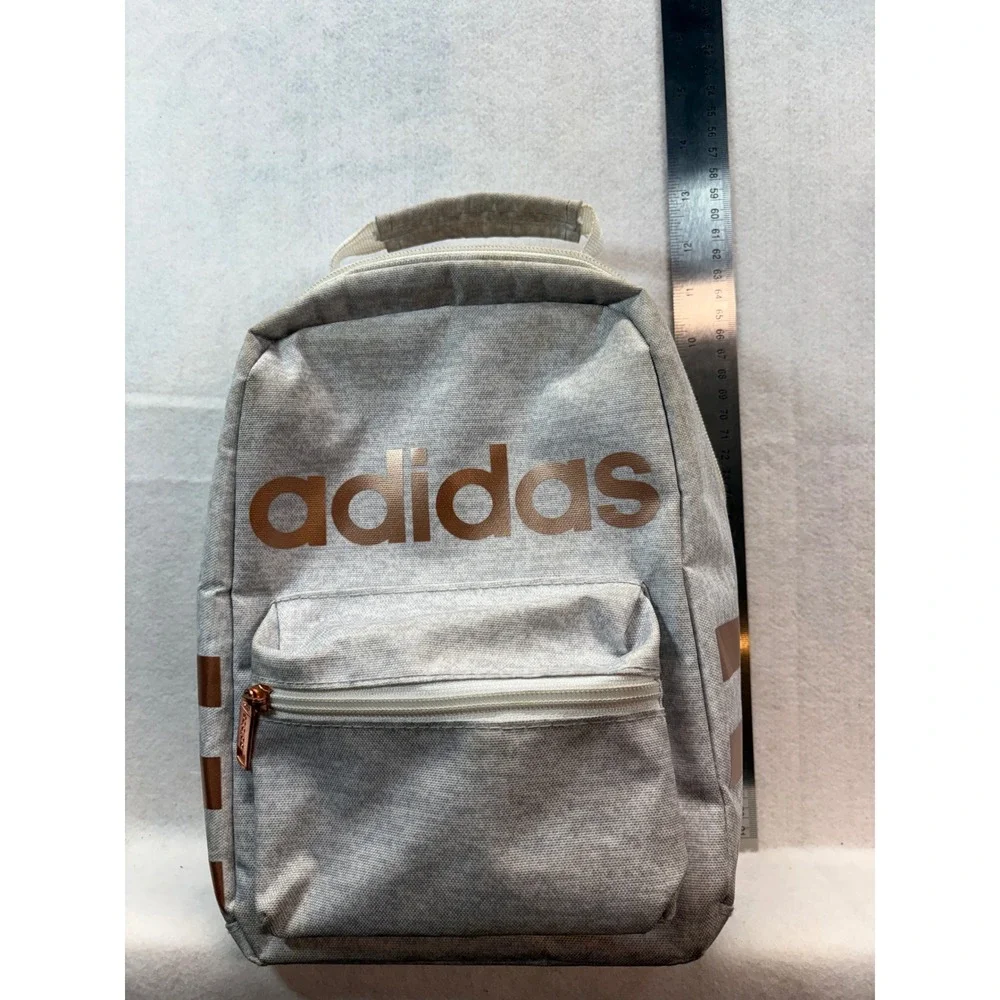 Adidas Insulated Lunch Bag Grey Rose Gold Metallic Logo Three Stripe RN